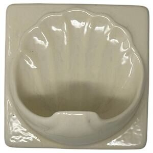 Vintage 60s Off White Shell Soap Dish Wall Mount Ceramic Drain Hole USA
